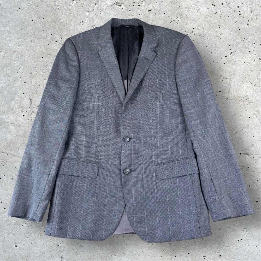 Hugo Boss Lanificio Tesse Bella Italy Gray‎ Windowpane Wool Blazer Jacket 38R